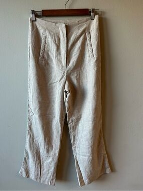 Jason Wu Natural Linen-Blend Wide Leg Chinos